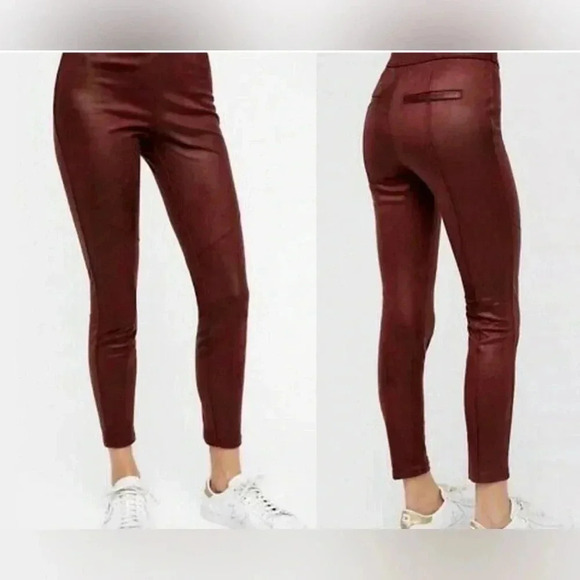Free People Vegan Suede Pull on Leggings Skinny Pants in Burgundy Size 26 - Picture 2 of 9